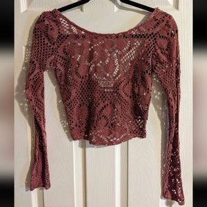 Out From Under Move Netted Cutout Crop Top XS Long Slv Festival Spring